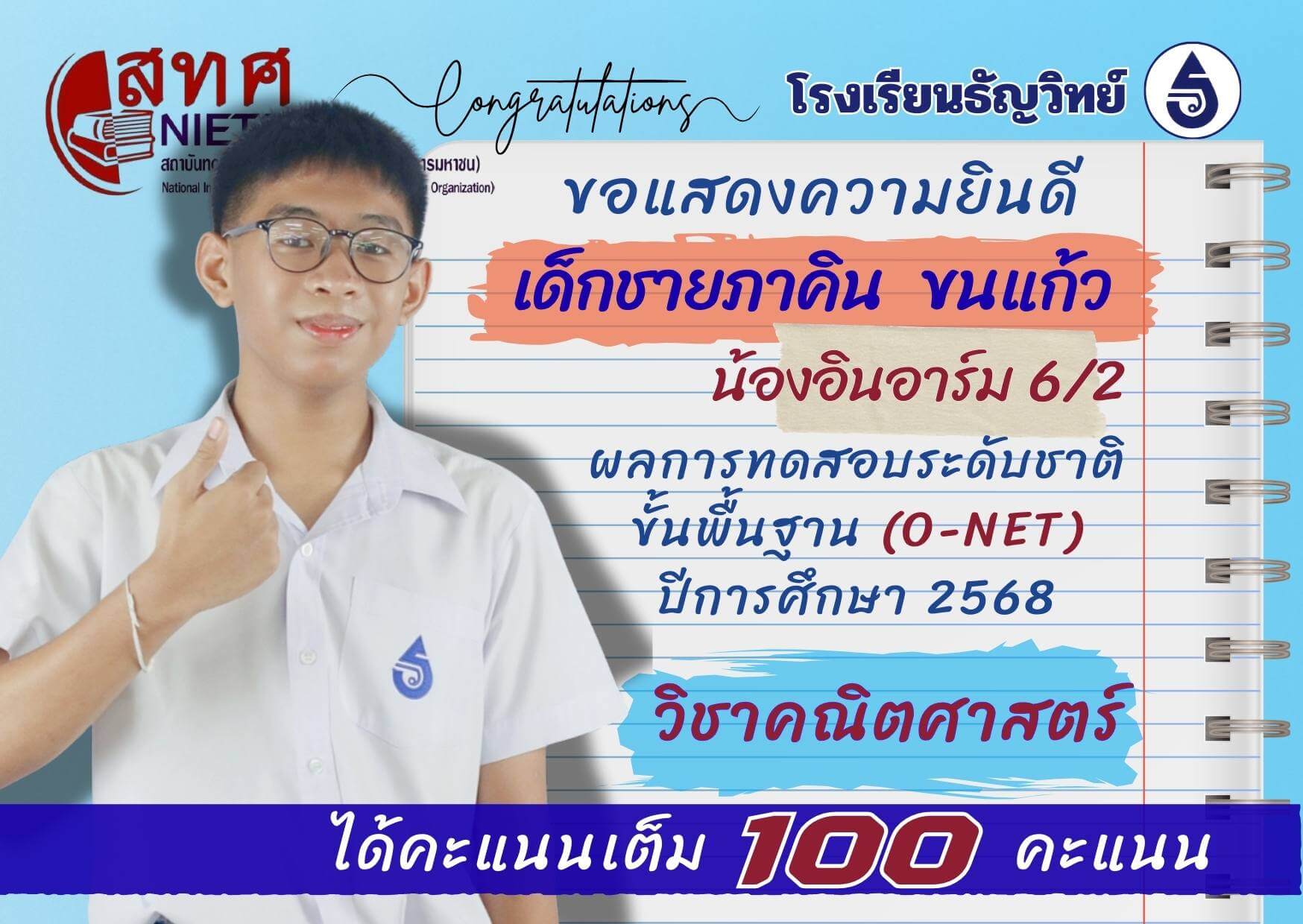 นักเรียน-ธัญวิทย์-ผลสอบ-2-o-net-2568