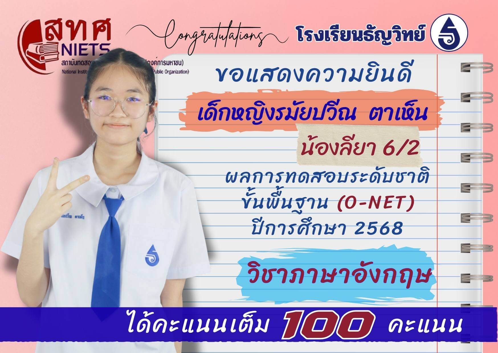 นักเรียน-ธัญวิทย์-ผลสอบ-5-o-net-2568